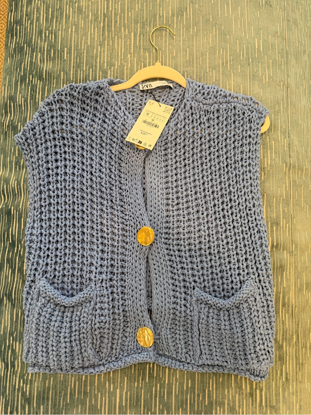 Zara Light Blue Chunky Knit Button Vest - Picture 1 of 2